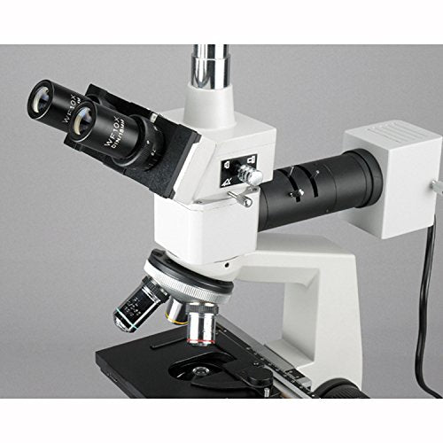 AmScope ME300TZ-2L Episcopic and Diascopic Trinocular Metallurgical Microscope, WF10x, 40X-1000X Magnification, Halogen Illumination with Rheostat, Double-Layer Mechanical Stage, Sliding Head, High-Resolution Optics
