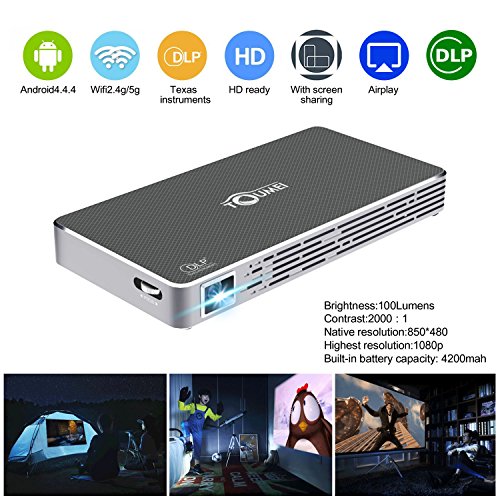 Mini Pico Projector HD DLP Projector hdmi 1080p Portable WiFi Wireless Bluetooth Home Theater Projector for Smartphone iPhone Andriod,TOUMEI C800S Keystone Correction