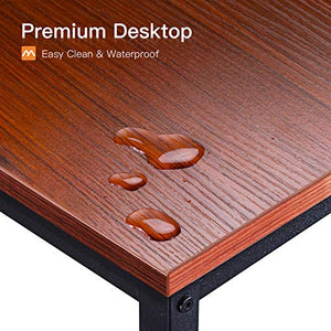 Coleshome Teak Computer Desk with Hutch Bookshelf, 55" Office Desk with Storage Drawers, Super Sturdy Writing Desk for Home Office