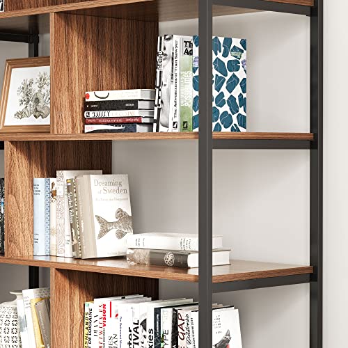 EUREKA ERGONOMIC Bookshelf with Doors, Adjustable 5 Tier Storage Cabinet, 95" Large Open Shelves - Walnut