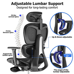 PatioMage Ergo3D Ergonomic Office Chair with Adjustable Armrest and High Back - Black