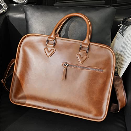 HLMSKD Men's PU Leather Tote Briefcase Messenger Bag Tote Laptop Business Bag (Color : B, Size