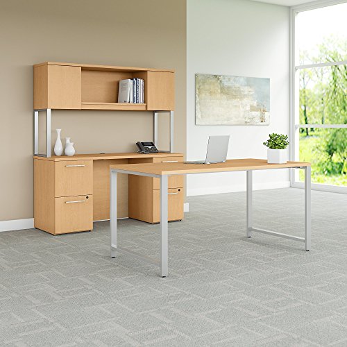 Bush Business Furniture 400 Series 60W x 30D Table Desk, Credenza with File Drawers and Hutch in Natural Maple