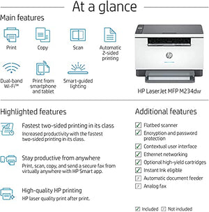 HP Laserjet MFP M234dw Wireless Black & White All-in-One Printer, with Fast 2-Sided Printing (6GW99F) and Instant Ink $5 Prepaid Code