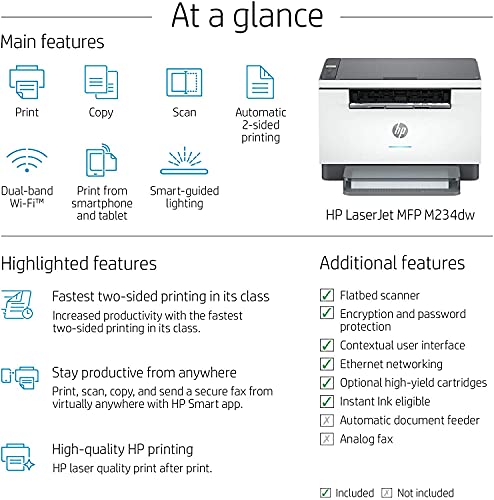 HP Laserjet MFP M234dw Wireless Black & White All-in-One Printer, with Fast 2-Sided Printing (6GW99F) and Instant Ink $5 Prepaid Code