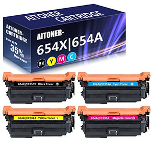 4 Pack (1BK+1C+1M+1Y) Compatible for 654X | CF330X & 654A | CF331A CF332A CF333A Remanufactured Toner Cartridge Replacement for HP Color Enterprise M680z M651n MFP M680dn Printer