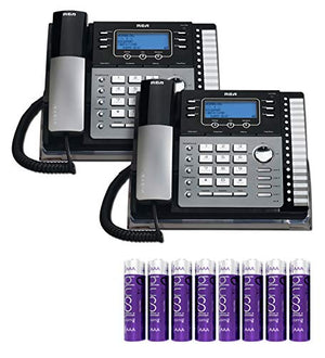 RCA 25424RE1 4-Line Expandable Phone System with Intercom (2-Pack) Bundle with Blucoil 8 AAA Batteries