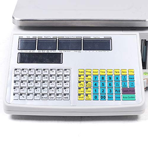 Futchoy Commercial Electronic Price Computing Scale w/Label Printer, 66lb Capacity - Digital Scale for Fruit Meat Vegetables - Supermarket Grocery Scale