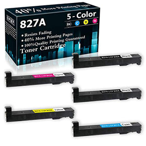 5-Pack (2BK+1C+1M+1Y) 827A | CF300A CF301A CF302A CF303A Remanufactured Toner Cartridge Compatible for HP Laserjet Enterprise Flow MFP M880 M880z+ M880z+NFC M880z Printer Ink Cartridge