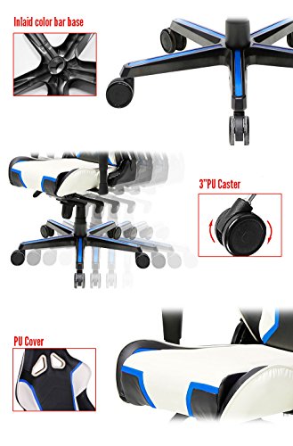 DXRacer Racing Series OH/RH110/NWB Racing Seat Office Chair Gaming Ergonomic Adjustable Computer Chair with - Includes Head and Lumbar Support Pillow (Black, White, Blue)