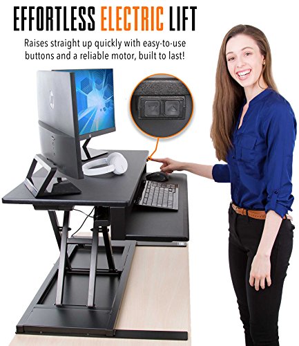 Flexpro Power 36 Inch Electric Standing Desk - Electric Height Adjustable Stand up Desk by Award Winning Stand Steady - Holds 2 Monitors (Black) (36")