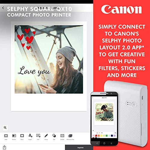Canon SELPHY Square QX10 Compact Photo Printer (Pink) + Canon SELPHY Color Ink & Label XS-20L Set (20 Sheets),