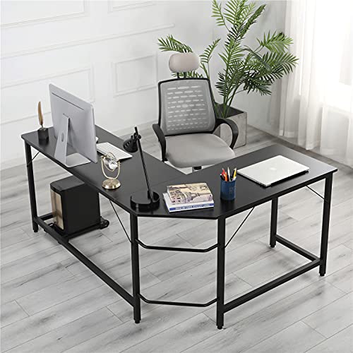 L-Shaped Gaming Computer Desk, Modern Corner Laptop Desk Study Table Workstation Home Office Desk, Black