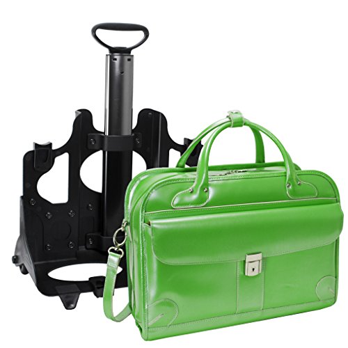 McKleinUSA, W Series, Lakewood, Top Grain Cowhide Leather, 15" Leather Fly-Through Checkpoint-Friendly Patented Detachable -Wheeled Ladies' Laptop Briefcase, Green (96611)