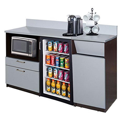 Breaktime 2 Piece 3286 Coffee Kitchen Lunch Break Room Furniture Cabinets, Fully Assembled, Ready to Use, Espresso/Silver/Metallic