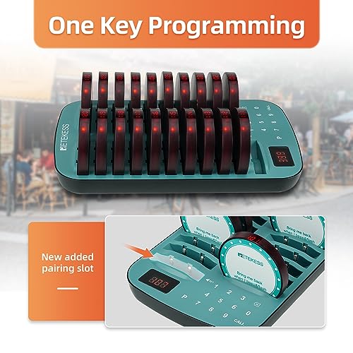 Retekess TD167F Long Range Pager System - 20 Coaster Pager for Restaurant, 800M Working Distance, Out of Range Alarm - Hotel, Club Buzzers
