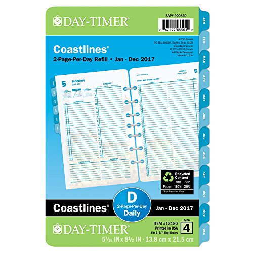 Day-Timer Daily Planner Refill 2017, Two Page Per Day, Loose Leaf, 5-7/16 x 8-1/2", Desk Size, Coastlines (13180)