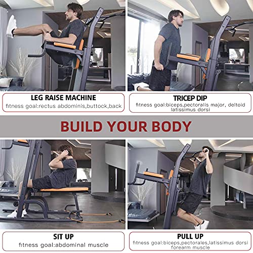 HARISON Power Tower Pull Up Bar Dip Station with Bench Press for Strength Training Home Gym Exercise Equipment