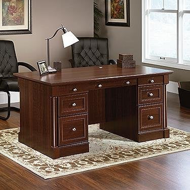 Sauder 412902 Palladia Executive Desk, L: 65.12" x W: 29.53" x H: 29.61", Select Cherry finish