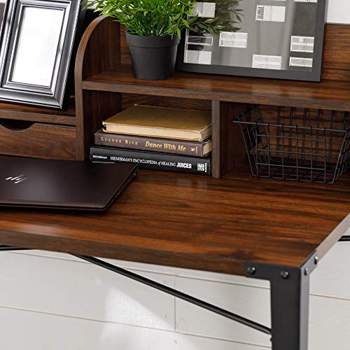 Walker Edison Industrial Metal and Wood Laptop Computer Writing Desk Home Office Workstation Small with Magnetic Board, 42 Inch, Walnut Brown