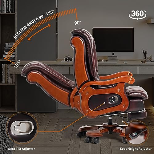 Kinnls Massage Office Chair with Footrest Genuine Leather Vintage Executive Chair