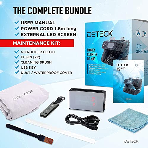 DETECK DT40P Printer and DT600 Bank Grade Money Counter Machine Mixed Denomination, Multi Currency Value Counting Money Machine, Serial Number, 2CIS/UV/IR/MG/MT Counterfeit Detection
