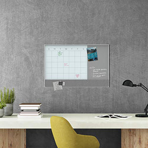 U Brands Magnetic Glass Dry Erase 3-in-1 Calendar Board, Only for use with HIGH Energy Magnets, 23 x 35 Inches, White Aluminum Frame (3197U00-01)