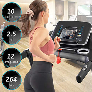 Merax Folding Treadmill for Home, 2.5HP Electric Motorized Running Machine with 10MPH Speed, Large Running Surface, 12 Programs, Speakers, Incline, LCD and Pulse Monitor for Running Walking (Black)