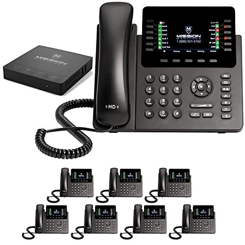 MM MISSION MACHINES Business Phone System: Advanced Pack - Auto Attendant/Voicemail, Cell & Remote Extensions, Call Recording - 8 Phone Bundle