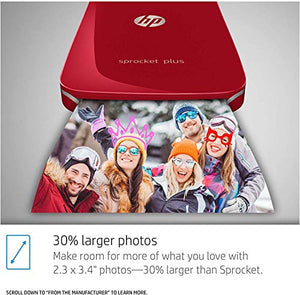 HP Sprocket Plus Instant Photo Printer, Print 30% Larger Photos on 2.3x3.4 Sticky-Backed Paper – Red (2FR87A), Small