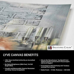 Premium Lyve Matte Canvas Paper Perfect for Use on Professional Makes and Models of Epson, Canon and HP Printers Preferred by Professionals. 19 mil Textured Canvas Offered in a 44 inch by 40 ft roll