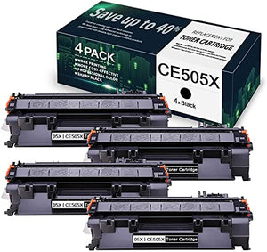 High Yield 05X | CE505X Toner Cartridge Replacement for HP Laserjet P2035 P2035n P2055 P2055d P2055dn P2055x Printer Toner (4 Pack Black) - by VaserInk