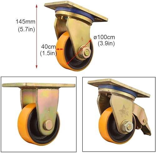 IkiCk Furniture Casters 4-Piece Swivel Rubber Industrial Castors with Brakes