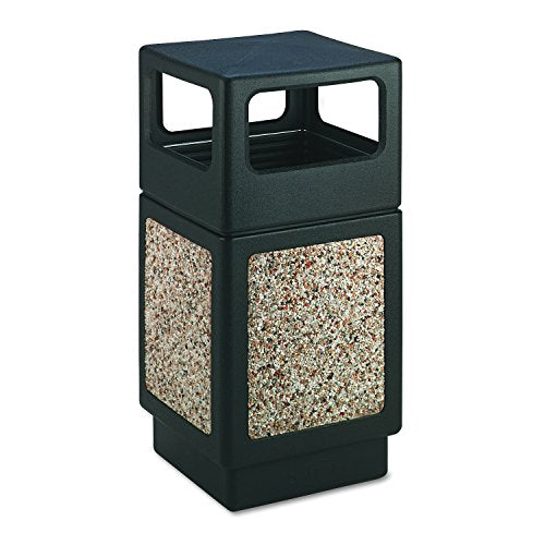 Safco Products Canmeleon Outdoor/Indoor Aggregate Panel Trash Can 9472NC, Black, Natural Stone Panels, Outdoor/Indoor Use, 38-Gallon Capacity