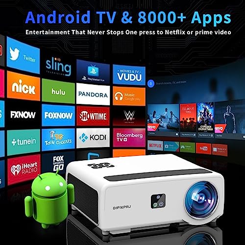 DIPIKPRJ 4K Android TV Projector with Prime Video, Wifi 6, Bluetooth, and 500" Display
