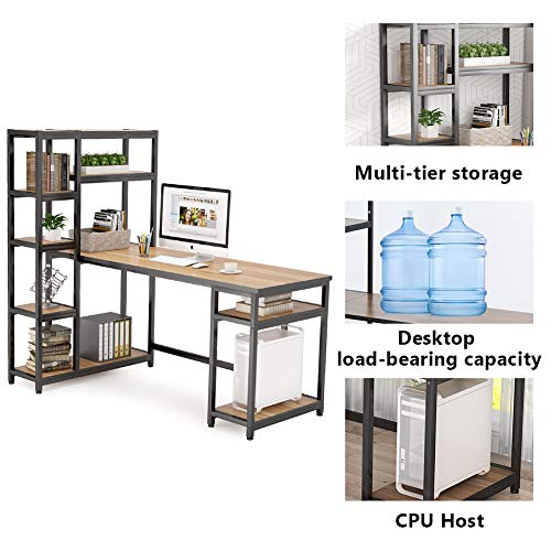 Tribesigns Reversible Computer Office Desk with 9-Tier Storage Shelves, 67 inch Large PC Laptop Study Writing Table Workstation with Hutch Bookshelf and CPU Stand for Home Office (Oak)