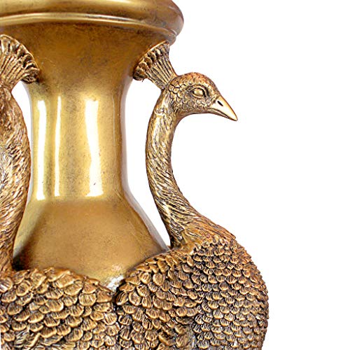 Design Toscano Peacock Panorama Floor Lamp, 65 Inch, Faux Gold with Black Fabric Shade