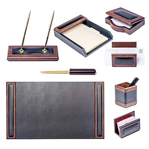 Dacasso Wood & Leather Desk Set, 8pcs, Walnut