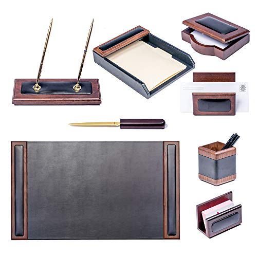 Dacasso Wood & Leather Desk Set, 8pcs, Walnut