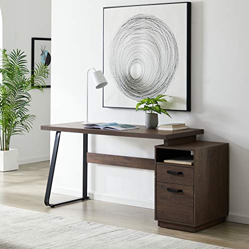 Nedley 65" Walnut Home Office Computer Desk with Cabinet Drawers 55" Desk and 15" Drawer
