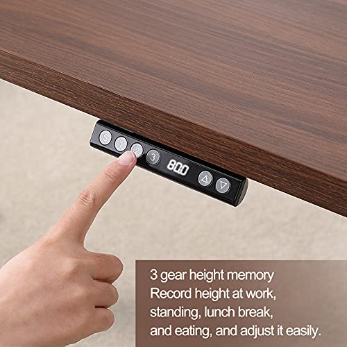 POMT Dual Motor Electric Height Adjustable Computer Desk, 52'' x 28'' Large Stand Up Workstation Board Home Office Table w Programmable Preset Controller 4 Memory Button (Black Frame + Brown Top)