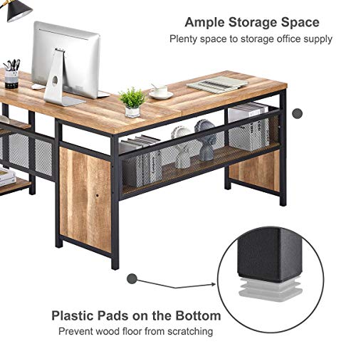 FATORRI L Shaped Computer Desk, Industrial Office Desk with Shelves, Rustic Wood and Metal Corner Desk for Home Office (Rustic Oak, 59 Inch)