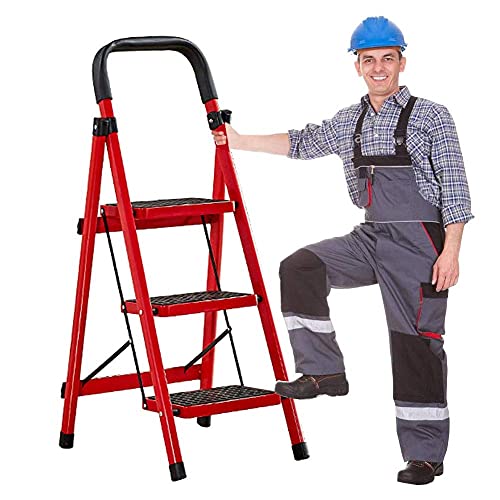 LUCEAE 4-Step Folding Non-Slip Alumiladder with Handle - Portable Step Stool