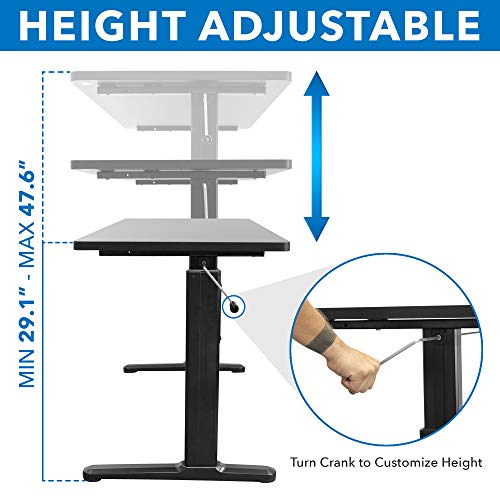Mount-It! Height Adjustable Manual Standing Desk with Tabletop | 55.1 X 23.6 Inch Tabletop | Complete Sit Stand Workstation | Stand Up Desk Frame and Desktop with Hand Crank | 1 Inch Thick Desktop