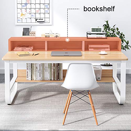 YAOJP Computer Desk with Storage Shelves, Multifunction Office Workstation Writing Table with Adjustable Non-Slip Foot Pad PC Laptop Gaming Desk for Home Office,Black,140x70x73cm