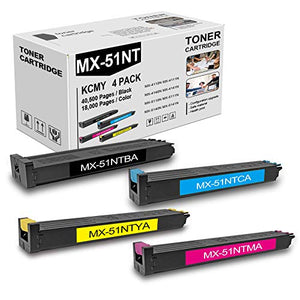 4 Pack (1BK+1C+1M+1Y) MX-51NT Toner Cartridge Replacement for Sharp MX-4110N 4111N 4140N 4141N 5110N 5111N 5140N 5141N Printer