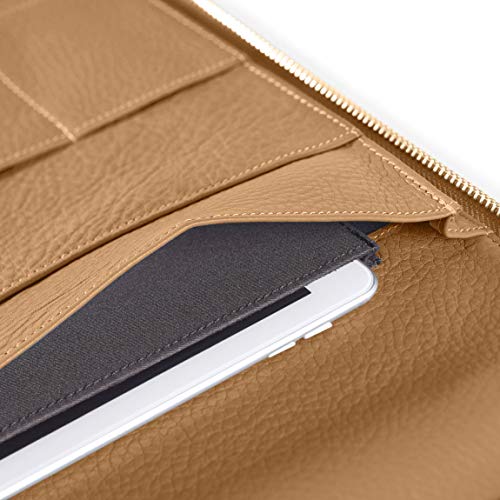 Leatherology Camel Left-Handed Compatible Full Grain Leather Executive Zippered Portfolio | Professional Business Padfolio Folder | Includes Letter Sized Notepad