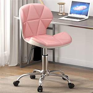 UsmAsk Rolling Stool with High Back, Height Adjustable, Pink PU Leather - Home Office Drafting Chair