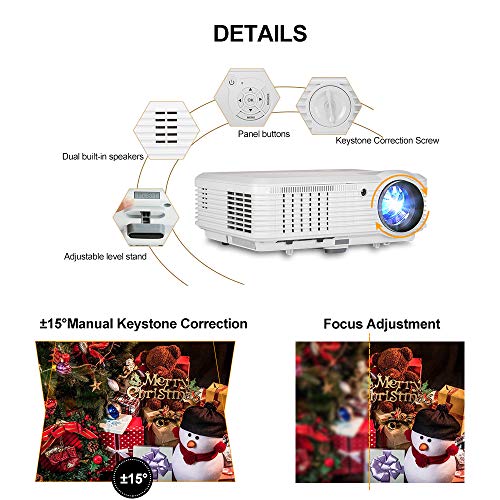 CAIWEI HD WiFi LCD Projector with Bluetooth Android Support 1080P 200" Display 4600lm Home Theater System Wireless Mirroing Smartphone Projector, HDMI USB RCA Audio VGA Built-in Speakers