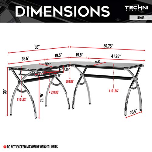 TECHNI SPORT Gaming Desk Collection Luxor - L-Shaped Gaming Desk, Black - Perfect Gaming Desktop Desk